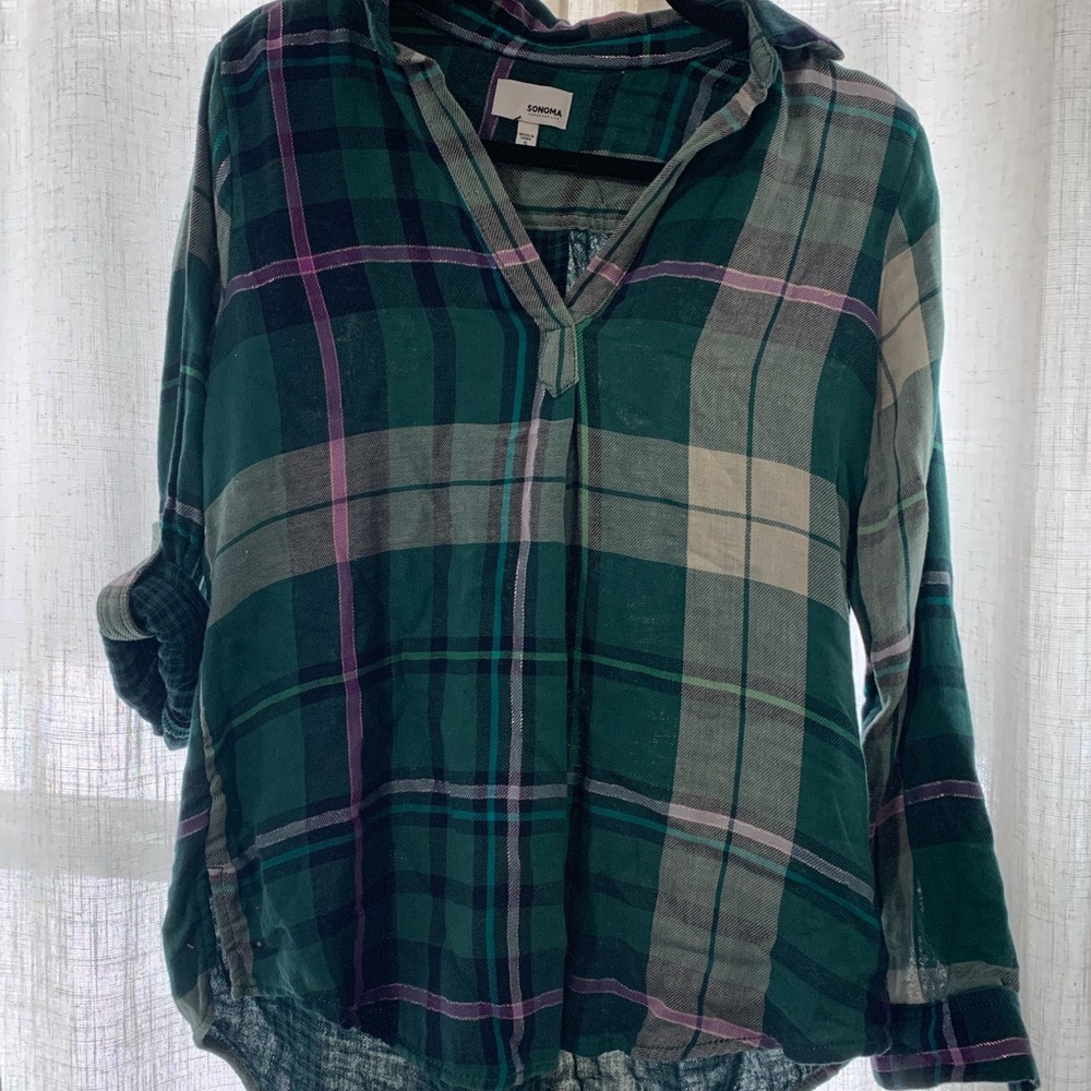 Sonoma Teal and Purple Plaid Shirt